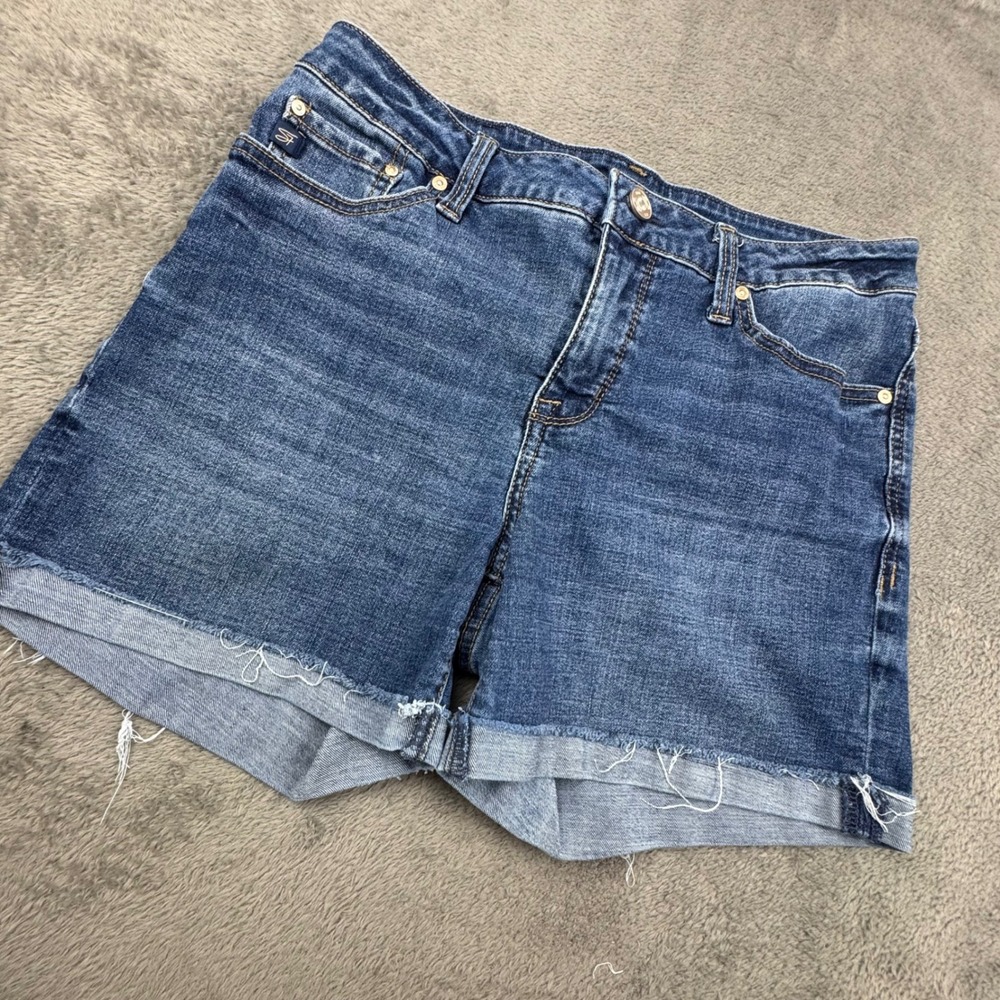 Seven7 Denim Shorts Womens 8 Blue Excellent Frayed Hem Mid Rise Stretch Casual